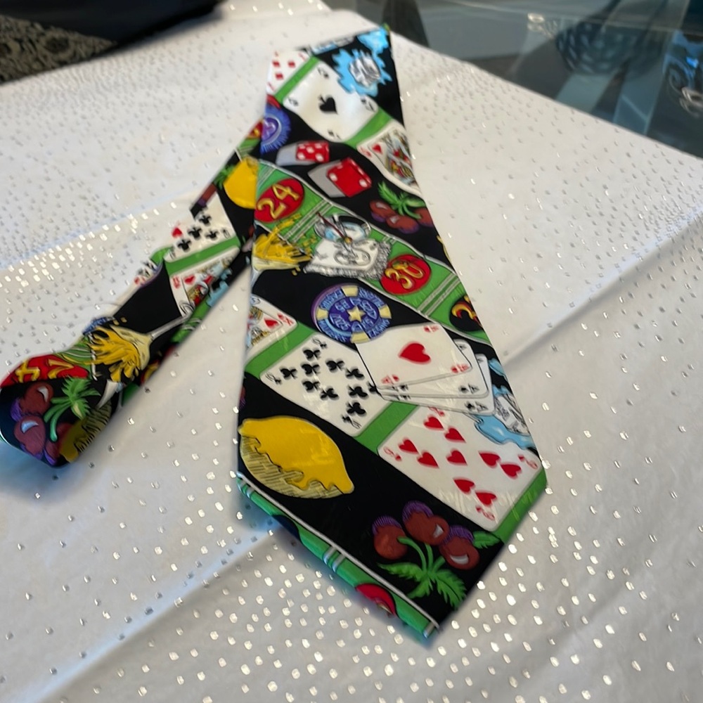 Nicole Miller 1994 Silk Tie with gambling theme